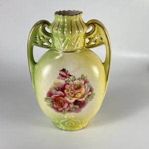 Roses Floral Porcelain Art Nouveau Vase Hand Painted Stamped HJ Vienna Austria